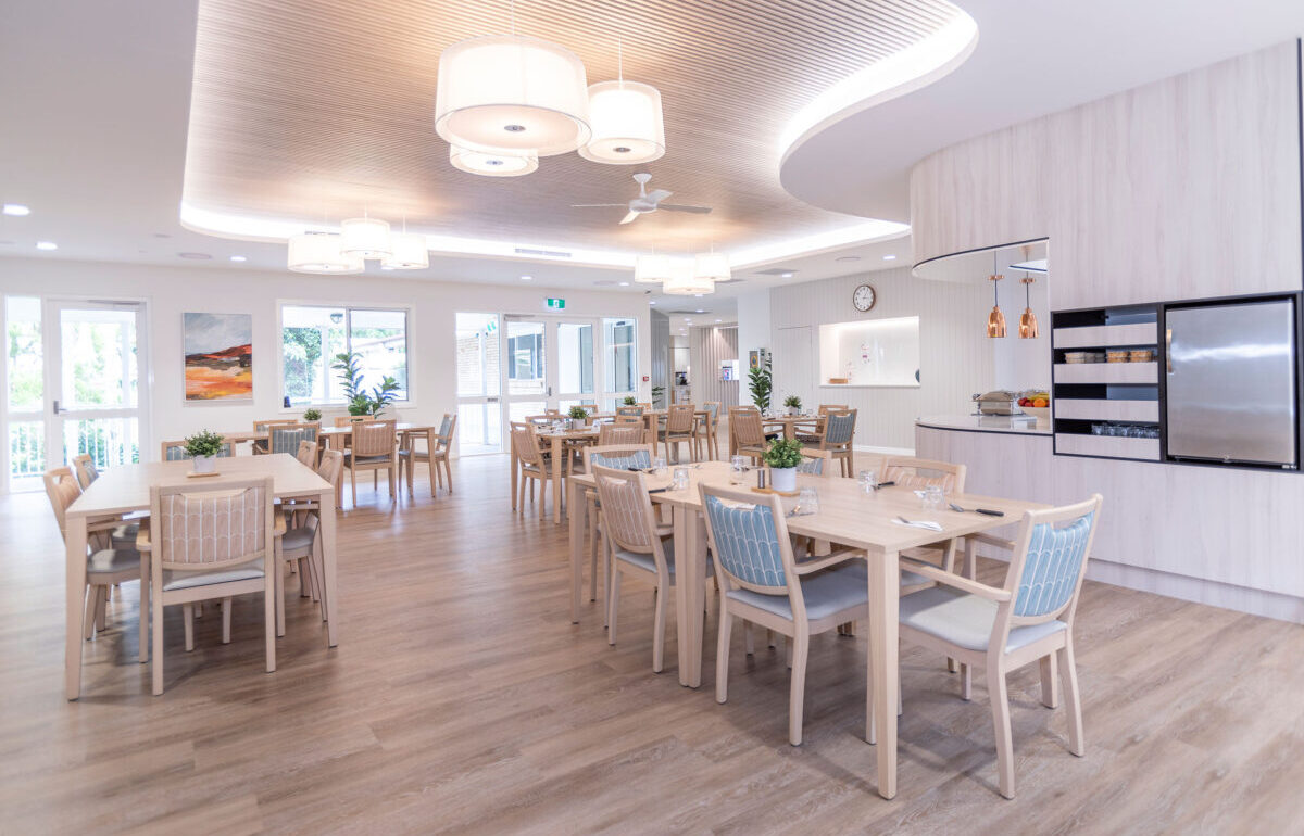 Dining room in retirement living community centre