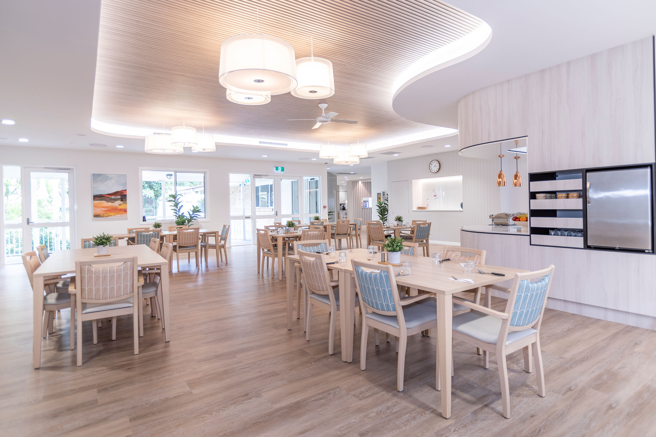 Dining room in retirement living community centre