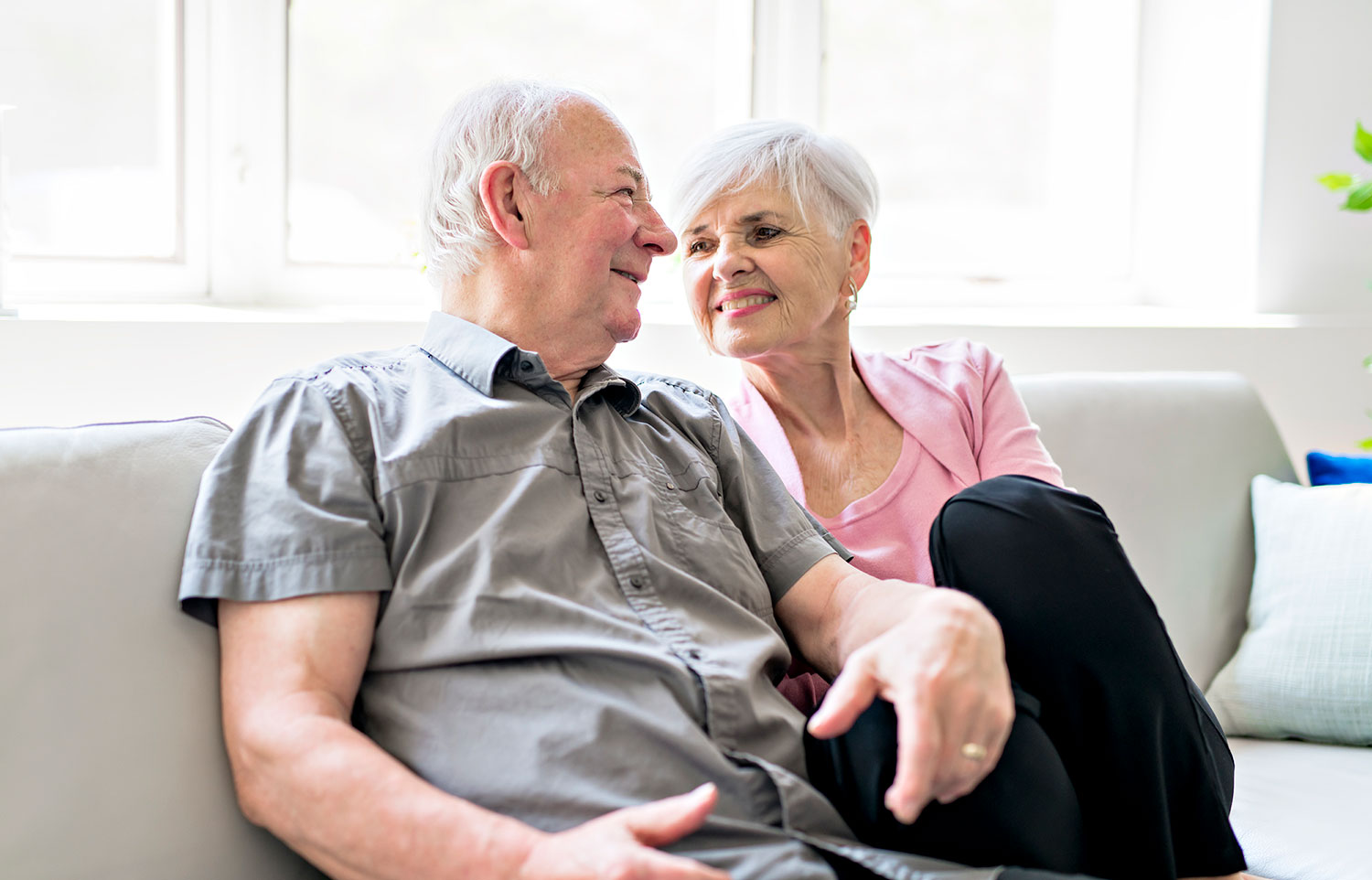 Aged care residents sitting on a sofa