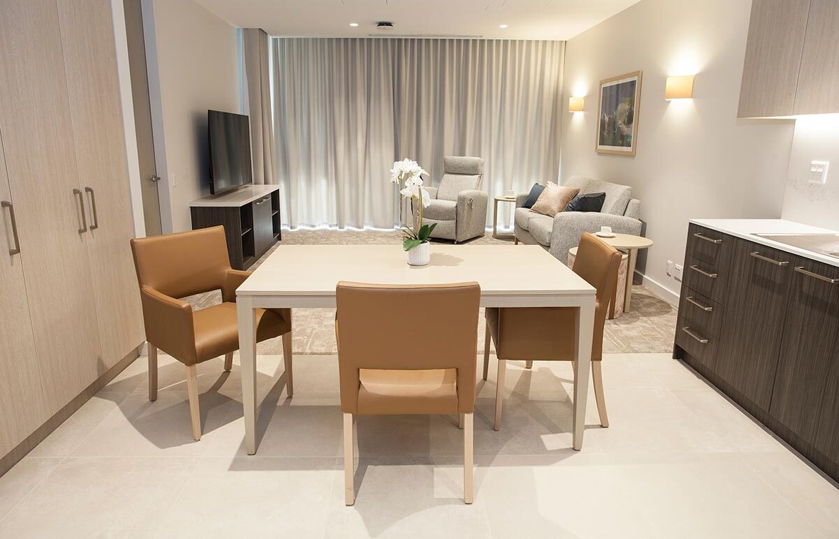 Dining table and dining chairs in Brisbane Inner West aged care facility