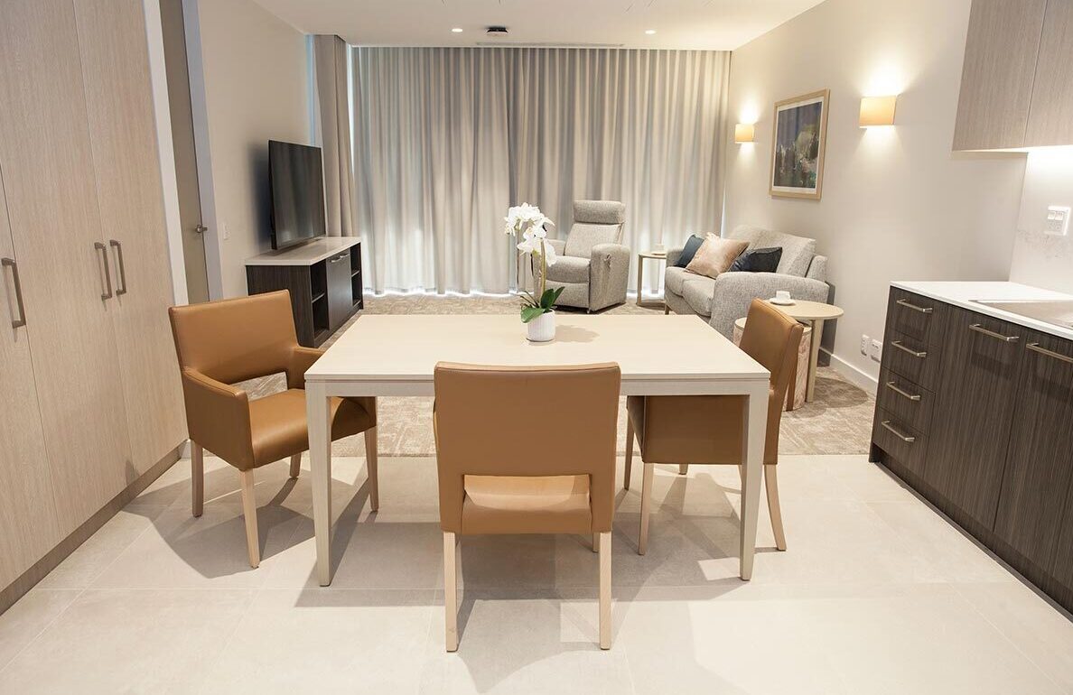 Dining table and dining chairs in Brisbane Inner West aged care facility
