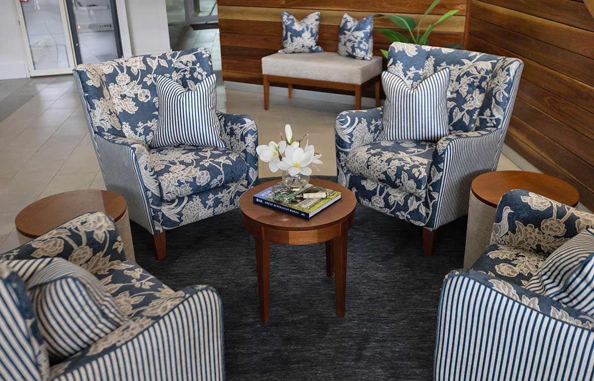 Comfortable Cadeira armchairs in Brisbane aged care lounge