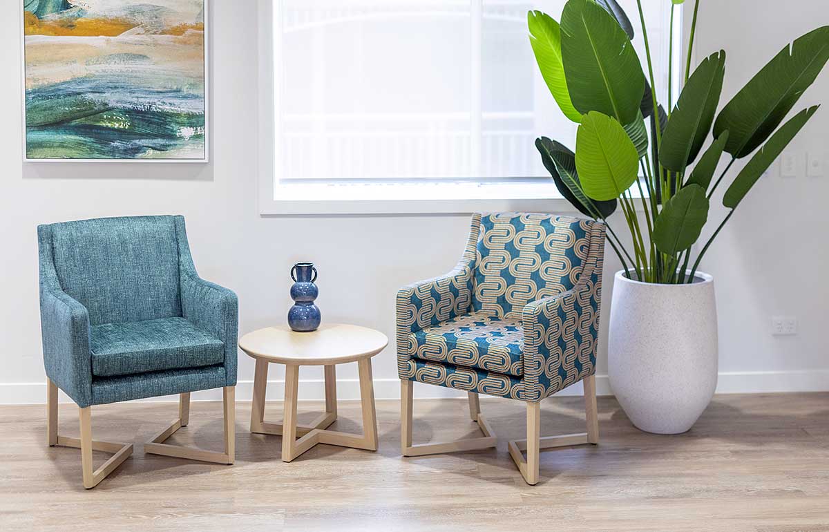 Chairs and side table in aged care facility