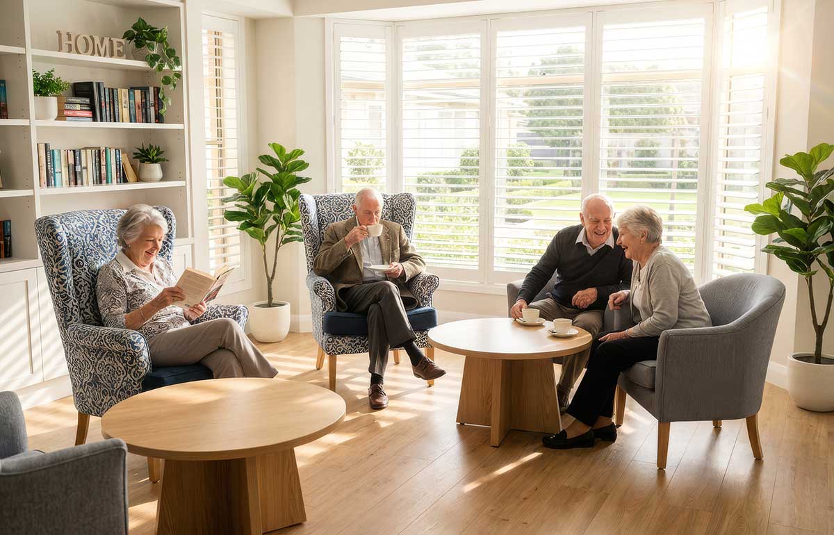 elderly residents enjoying aged care and retirement living furniture